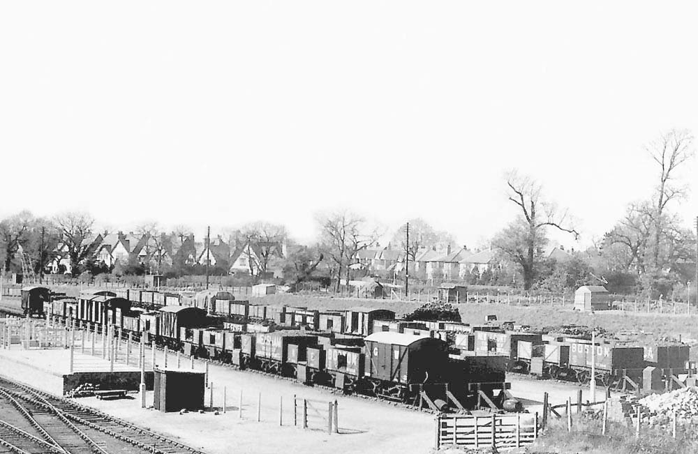 Close up showing Solihull station's 1934 cattle dock, twin double sidings and coal stacks
