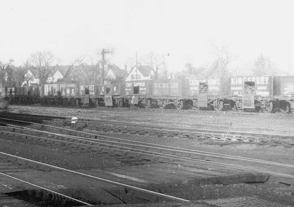 Close up view showing the  numerous coal wagons which originated from many sources in Solihull's goods yard