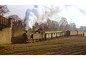 Ex-GWR 0-6-2T No 6631 is shunting coal wagons in Solihull goods yard in November 1961