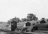Close up showing  Southam Road and Harbury signal box and lineside huts in greater detail