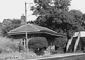 Close up of the station's up platform substantial brick-built waiting room structure in more detail