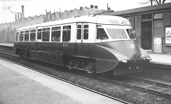 View of AEC Diesel Railcar No 5, the first of a trio of local suburban railcars, standing at Spring Road's down platform