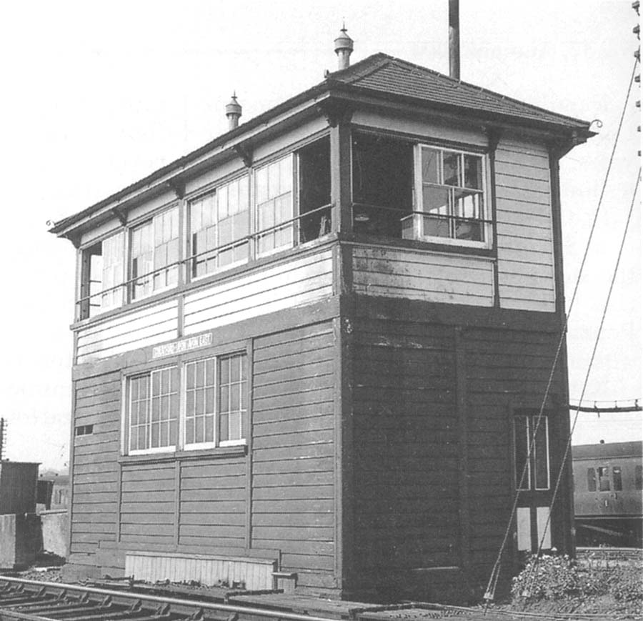 Front view of Stratford on Avon East Signal Box, a 29ft 3in long by 11ft 3in deep by 11ft 3in tall structure, which guarded the junction to the goods yard and shed