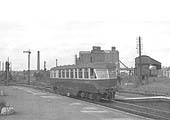 Ex-GWR Diesel Railcar No W26 W is seen approaching the down platform with a local passenger service from Leamington Spa in 1957