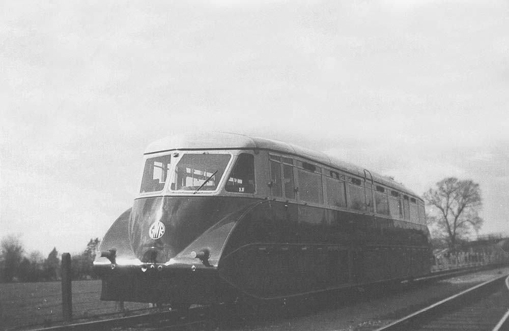 GWR Railcar No 3, one of the first to be seen at Stratford on Avon, stands in the up refuge siding adjacent to Shottery Lane footpath circa 1934