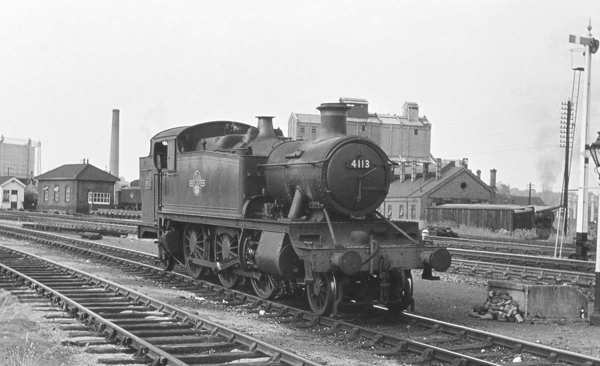 GWR 2-6-2T 5101 class Large Prairie No 4113 standing at the Birmingham end of platform No 3 at Stratford on 15th June 1958