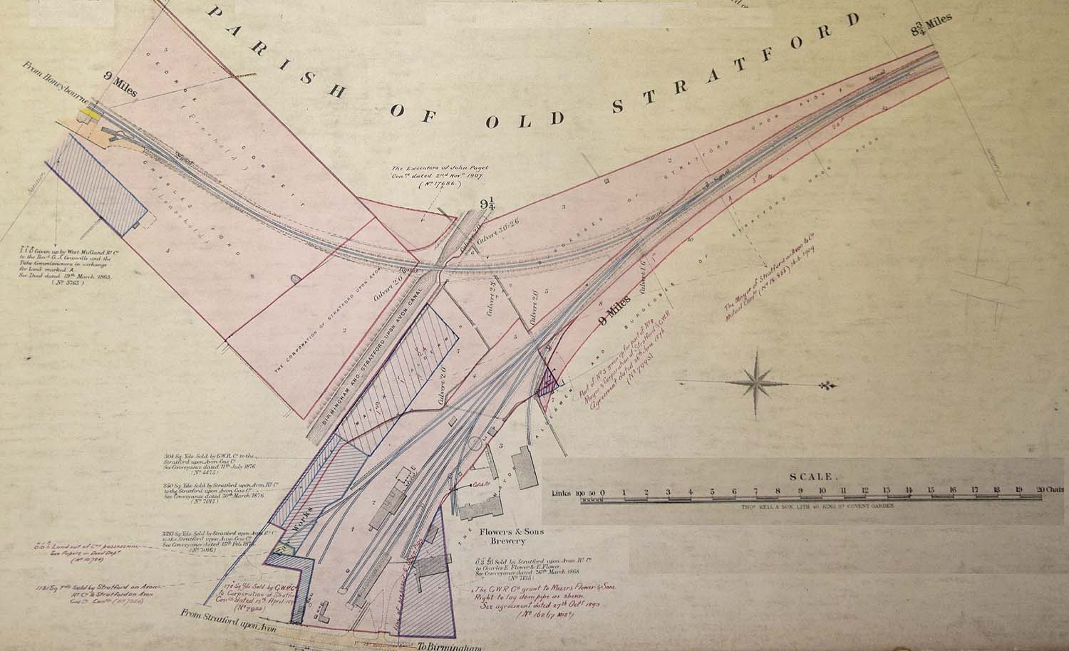 GWR Land survey plan c1885 of the land acquired by the Stratford Railway to build the Birmingham Road Station