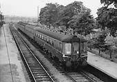 View of the GWR inspection coach and an unknown 0-4-2T travelling over the line south of Stratford prior to the opening of the line
