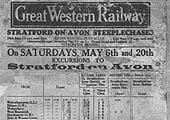 A 1933 Poster advertising times of Excursions on 6th and 20th May to Stratford on Avon Steeplechases