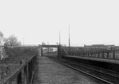 Looking North along 'Racecourse's up platform and through the former SMJ railway bridge towards Stratford on Avon station