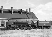 British Railways 2-10-0 Standard Class 9F No 92223 is seen standing dead outside Stratford on Avon shed on 16th August 1958