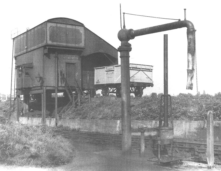 View of the water crane adjacent to the coaling stage at Stratford-on-Avon shed in September 1956