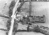 An aerial view of the station after the passenger services had ceased and the goods siding lifted