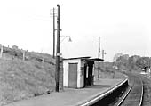 View of a three-car DMU forming the 4 15pm Moor Street to Henley in Arden departing from The Lakes Halt on 25th August 1962