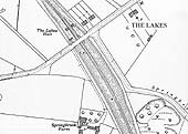 A 1938 Ordnance Survey map of The Lakes Halt showing its relationship to the immediate area