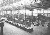 Panoramic view of the twelve roads that constituted Tyseley's repair workshops with eight locomotives representing seven classes on show
