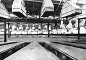 Inside Tyseley roundhouse showing the two sets of boarded turntables prior to the shed being opened