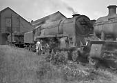 British Railways 2-10-0 Standard Class 9F No 92002 is seen in steam at the rear of Tyseley shed in 1959