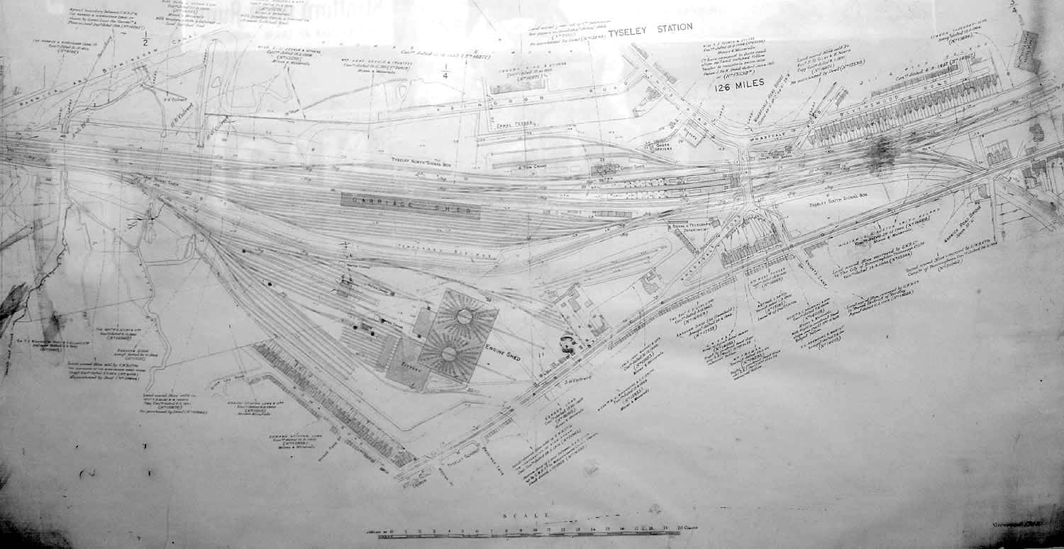 GWR Property Map showing the proposed Tyseley Station, Goods Yard infrastructure, Engine Shed, Carriage Shed, Signal boxes and the junction with the North Warwickshire Line