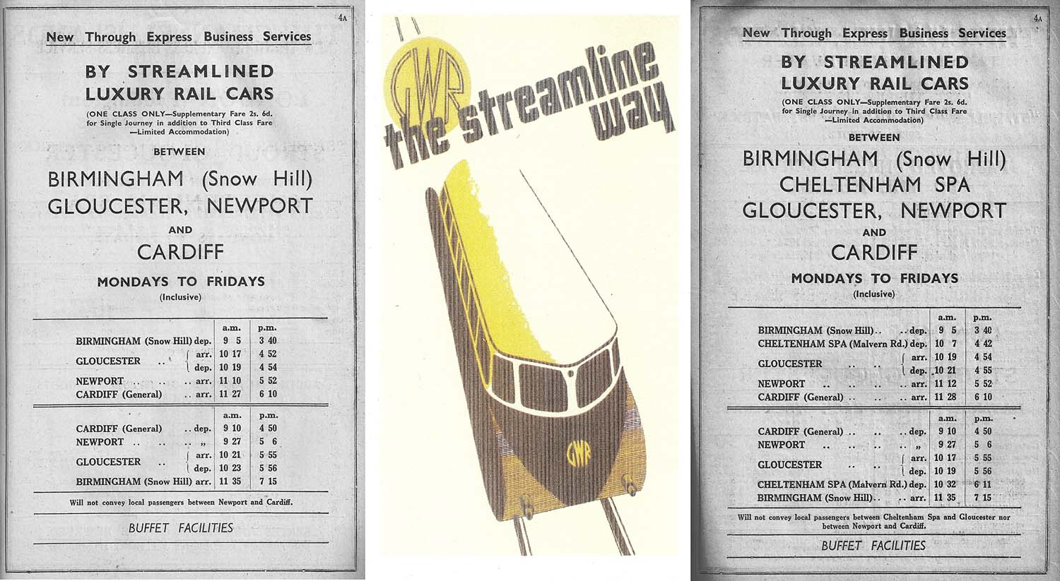 Extracts from the Great Western Railway's Public Time Tables of 1934 advertising the new Express Business Service