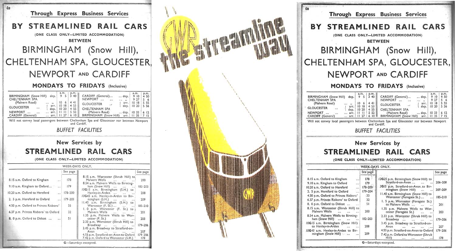 Extracts from the Great Western Railway's Public Time Tables of 1935 advertising the new Express Business Service