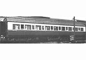 Fifty seven foot long third class corridor ex-toplight coach No 3629 in Tyseley Carriage sidings in 1950