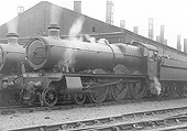 GWR 4-6-0 Hall class No 4999 'Gopsal Hall' is seen in steam standing on one of the roads that ran alongside Tyseley shed