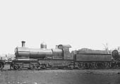 GWR 4-4-0 Dukedog class No 3203, a straight outside-framed locomotive, is seen standing in line coaled and serviced