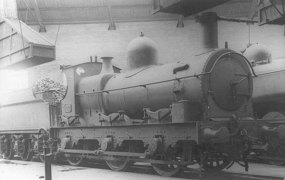 GWR outside-framed 0-6-0 locomotive No 22 is seen standing inside Tyseley shed fully coaled and ready for its next set of duties circa 1931