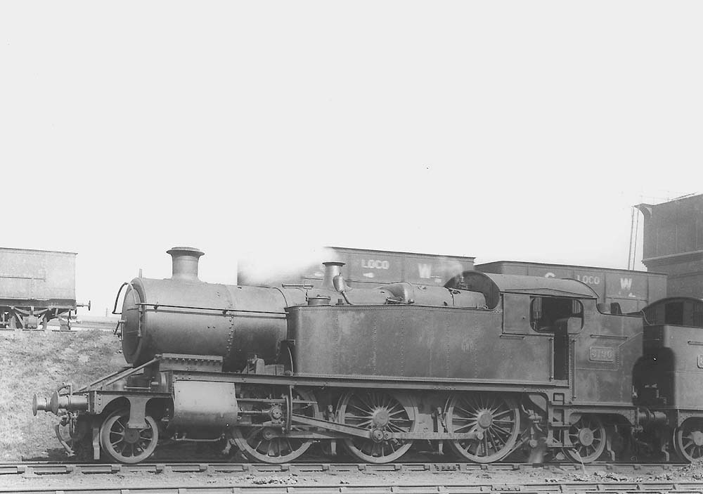 GWR 2-6-2T No 3190, a class 3150 'Praire' type locomotive, is seen standing in line waiting to be coaled with other locomotives