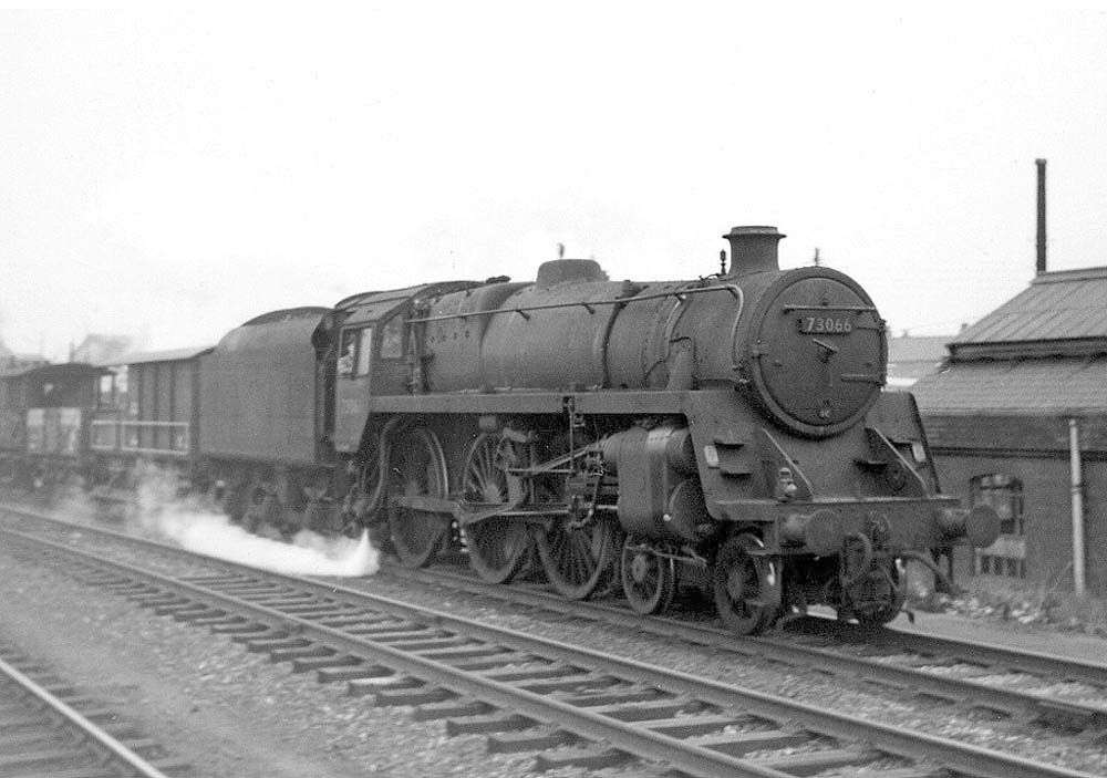 British Railways Standard class 5MT No 73066 is seen on a short trip working from Leamington to Bordesley on 15th February 1965