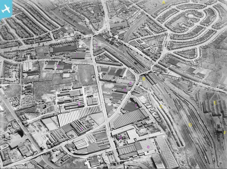 An aerial view of Tyseley taken in 1939 shows the Great Western Railway main line running from bottom right to top left