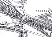 A 1916 Ordnance Survey map showing Tyseley Junction station and the access to the carriage sidings