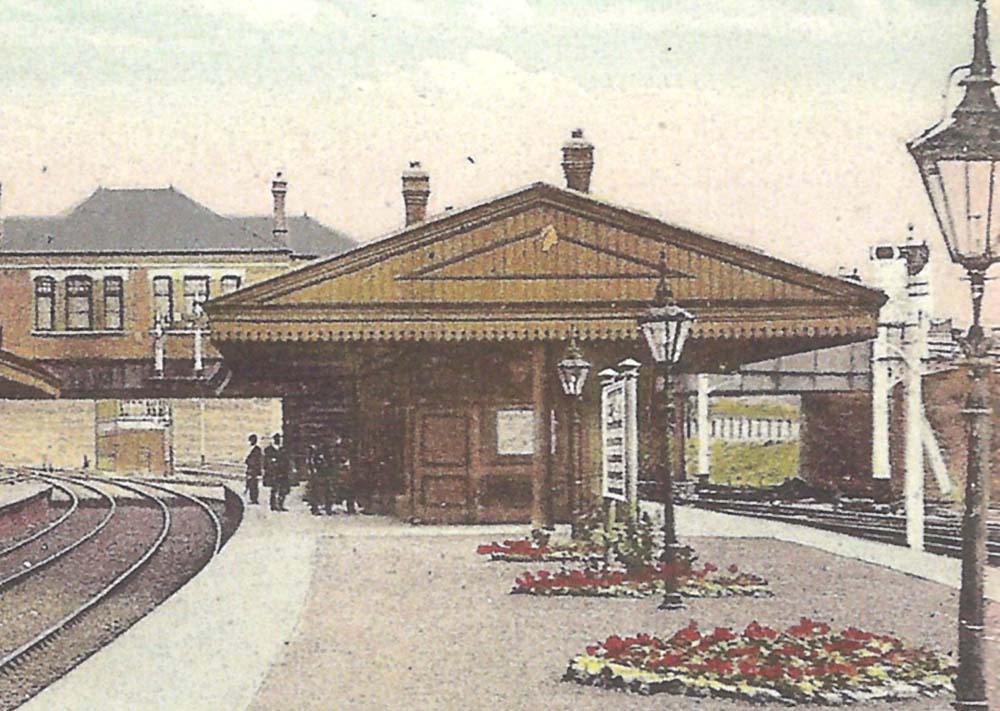 Close up view of Tyseley station's right hand island platform with the up platform on the left and down platform on the right