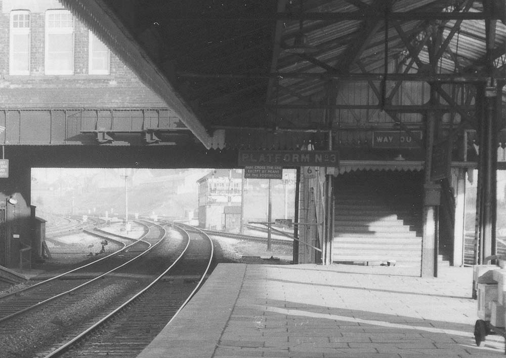 Close up of the stairs which led from the island platforms serving the relief lines to the main station building located on the road above