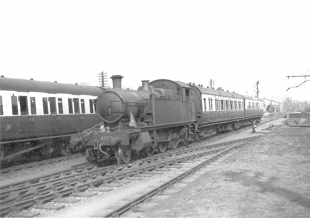GWR 2-6-2T 45xx class small prairie No 4558 arriving at Warwick with a down passenger in the late 1930s