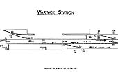 A low resolution version of the Signalling Diagram for Warwick Signal Box showing the track layout and signalling arrangement in the early 1950s