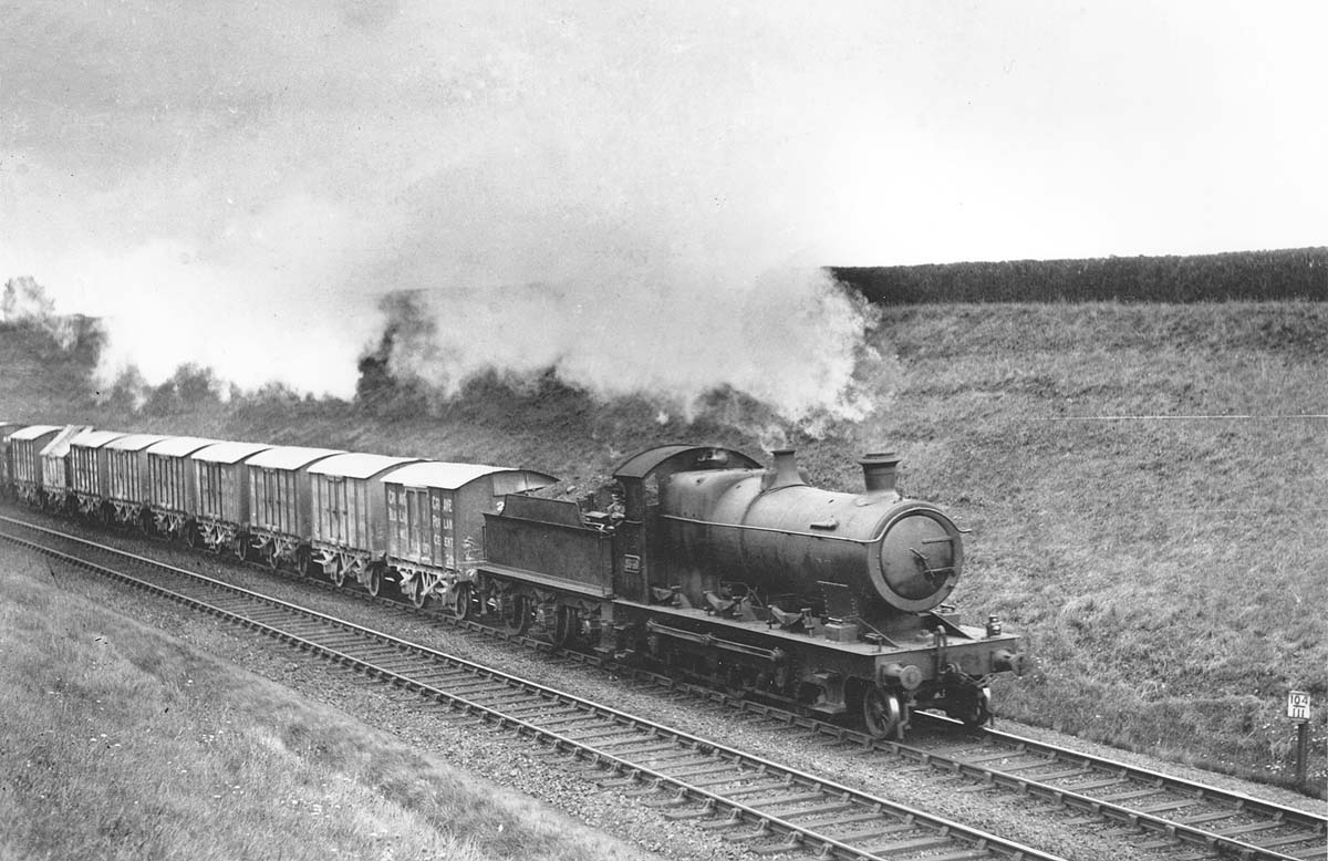 Great Western Railway 2-6-0 26xx (Aberdare) class locomotive heading south through Whitnash Cutting