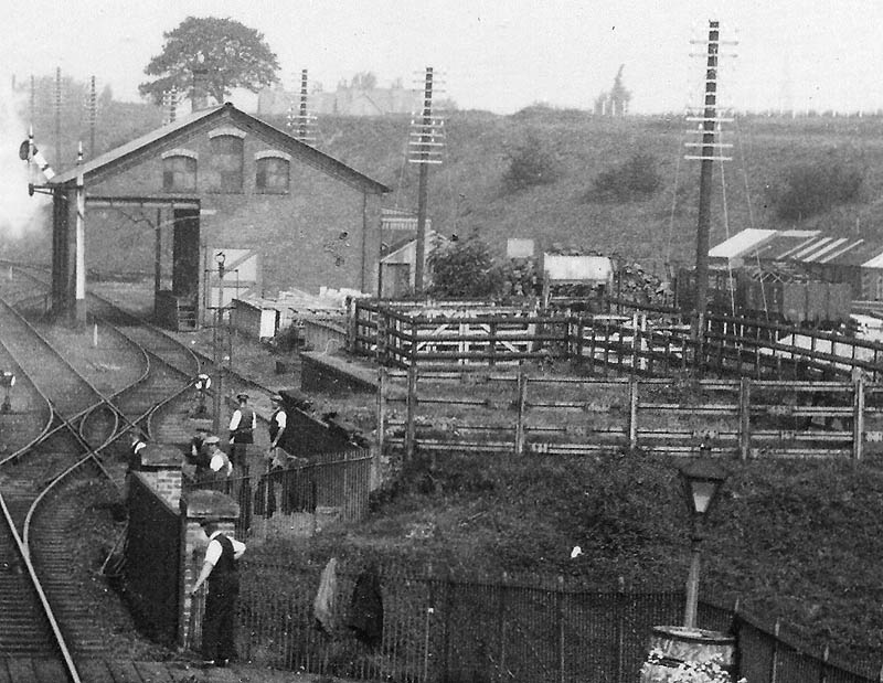 Close up showing Widney Manor's goods shed in detail and the cattle pens and head shunt for the sidings