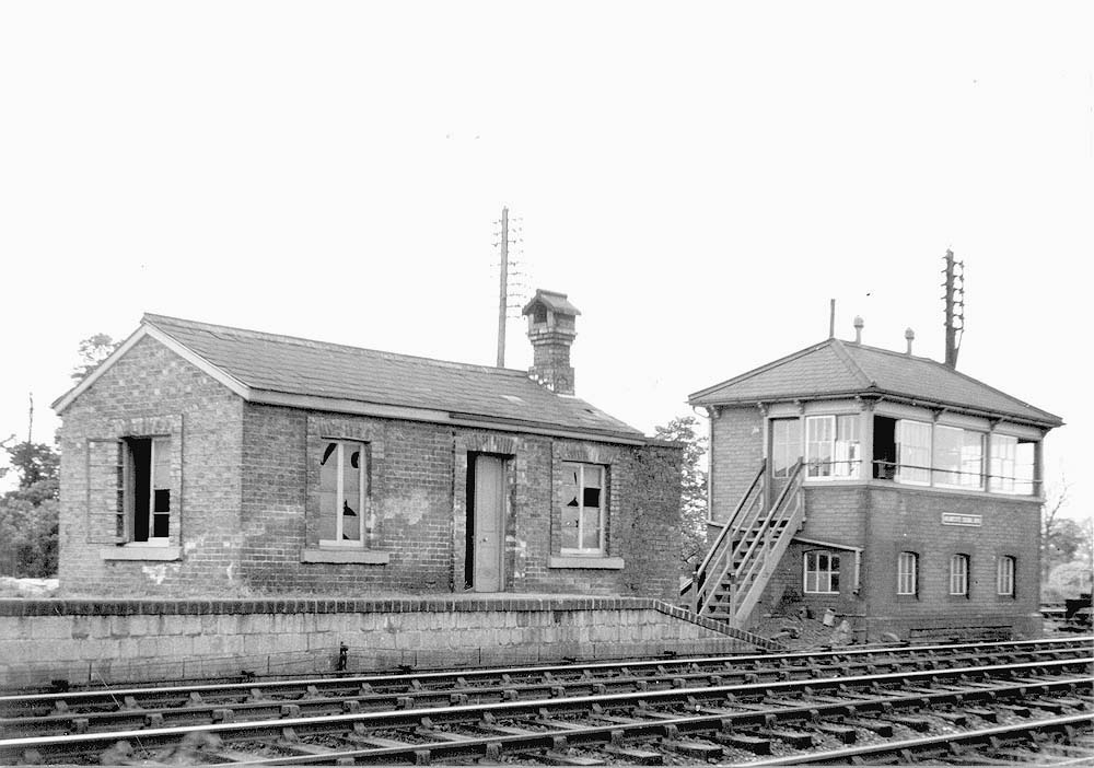 View of the remains of original station building located alongside of Wilmcote Signal Box on 29th May 1950