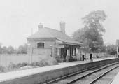 Close up showing the main station building located on the up platform and the modesty screen located at the Stratford upon Avon end of the building