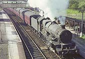 Ex-GWR 4-6-0 Castle class No 5096 'Bridgewater Castle' is seen relegated to much lowly duties as it heads the 8:32 am Stratford on Avon to Snow Hill service
