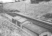 Looking towards Wood End Lane road bridge with the up platform buildings in the foreground