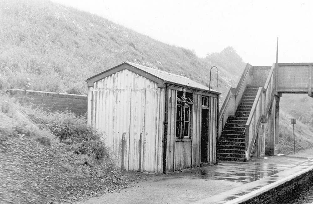 A 1972 view of the down platform building now showing years of neglect by British Railways