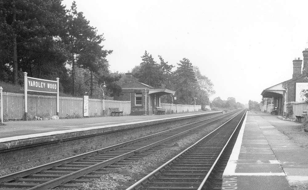 Looking towards Stratford upon Avon from the Birmingham end of the up platform showing the station has changed little in the fifty years since opening