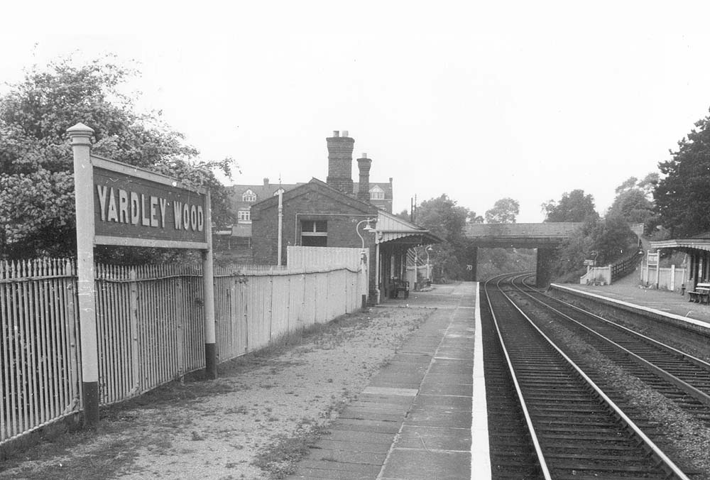 Looking towards Birmingham and Highfield Road bridge showing the station in the final years of steam operation on the line