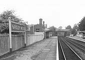 Looking towards Birmingham and Highfield Road bridge showing the station in the final years of steam operation on the line