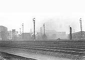 A general view of Aston Shed which shows a number of locomotives in steam despite it being a Sunday