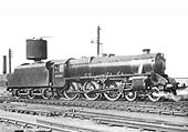Ex-LMS 4-6-0 No 45450, from 19B Millhouses Shed, reverses out of the shed after being coaled and watered
