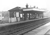 View showing Bedworth's  main passenger building situated on the up platform whilst on the left is the main approach to the station